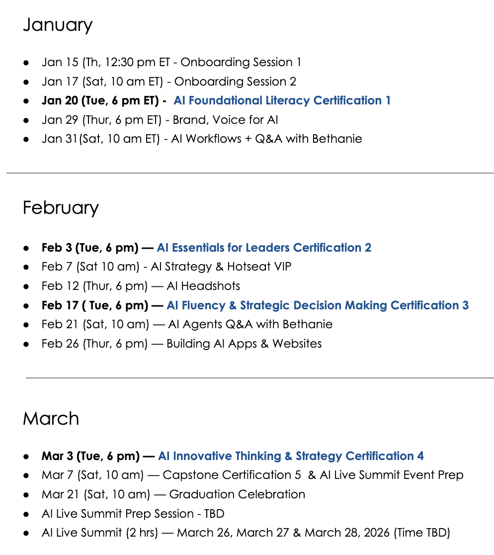 AI Accelerator Cohort 2 Schedule